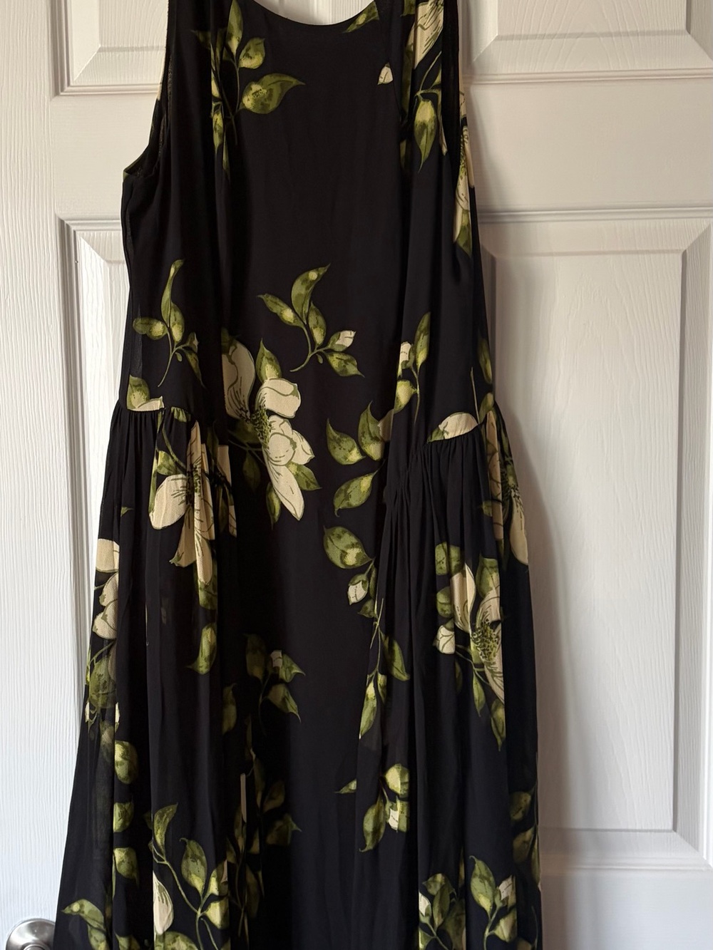 Reformation Black Midi Mood for Love Dress Green and Cream Floral Print